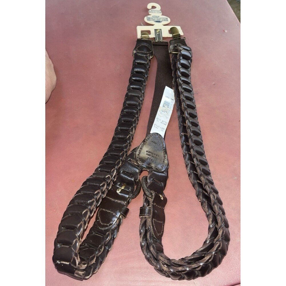 Select Edition Adjustable Brown Braided Leather OSFM Clip Suspenders #7912